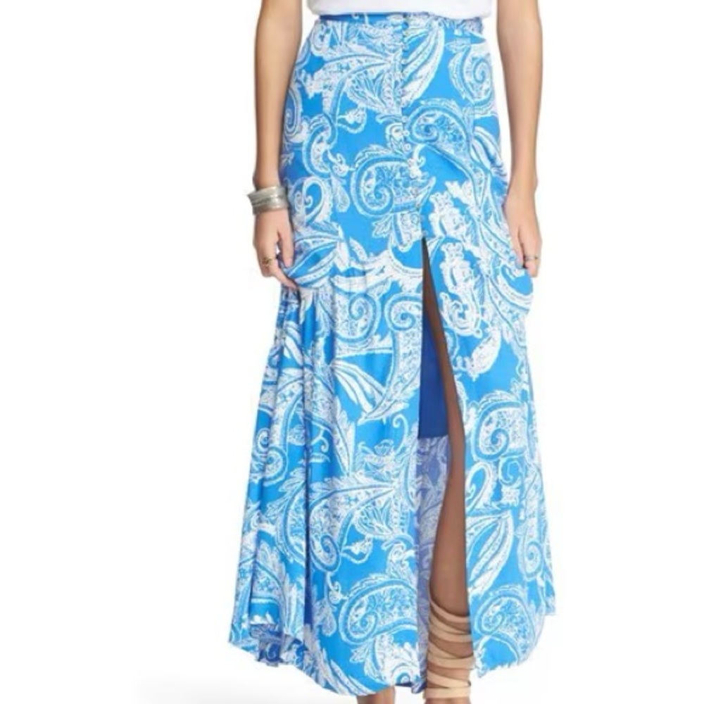 Free People Smooth Sailing Blue Paisley Maxi Skirt Size 2 - Picture 2 of 2